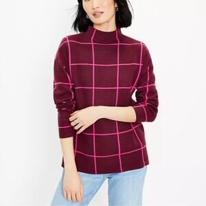 LOFT Women's L Windowpane Mock Neck Tunic Sweater